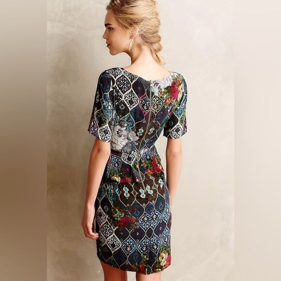 HEMANT & NANDITA Multicolor Patchwork Mini Peplum Dress, Size 8 - Picture 2 of 13
